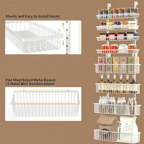 Moforoco White Over The Door Pantry Organizer, Pantry Organization and Storage, Metal Hanging Spice Rack Shelves Door, Seasoning Shelves, Laundry Room Organization, House and Kitchen Essentials - color: White, size: 8-Tier