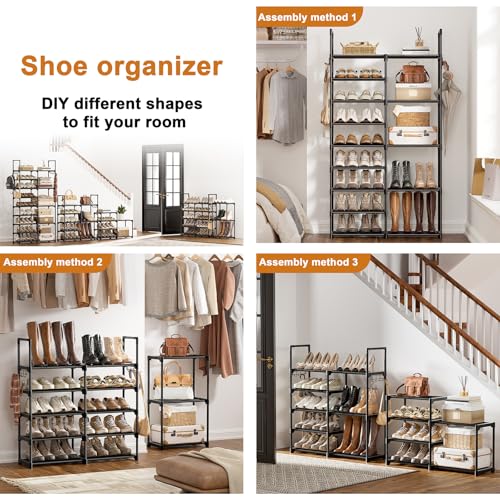 WOWLIVE 9 Tiers Shoe Rack Shoe Storage Shoe Organizer 30-35 Pairs Shoe Tower Unit Shelf Durable Metal Pipes with Plastic Connectors Stackable Cabinet Black(SSS2B9) - color: Black, size: 2 Row 9 Tier