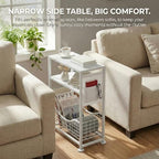 Skinny Side Table with Storage, 3 Tier Slim Side Tables for Small Spaces, Skinny End Table Narrow Bedside Table Narrow Side Table for Living Room, Bedroom - color: White