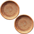 Set of 2 Round Rattan Fruit Bowls (8.7 Inch) – Handwoven Wicker Bread Baskets for Serving – Shallow Decorative Trays for Coffee Table, Entryway Keys & Catchall – Boho Kitchen Decor - size: 8.7"*2