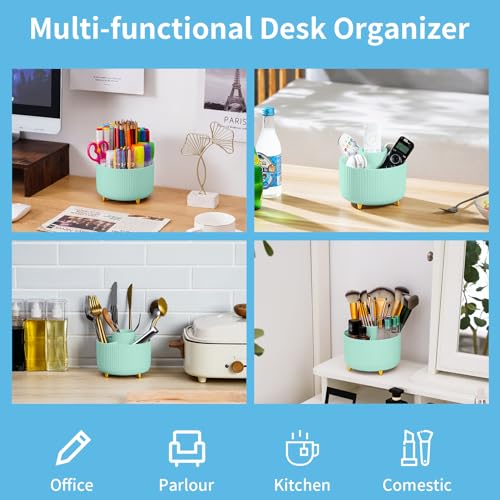 Marbrasse Desk Organizer, 360-Degree Rotating Pen Holder, Desk Organizers and Accessories with 5 Compartments Pencil Holder, Art Supply Storage Box Caddy for Office, Home (Mint Green) - color: Mint Green