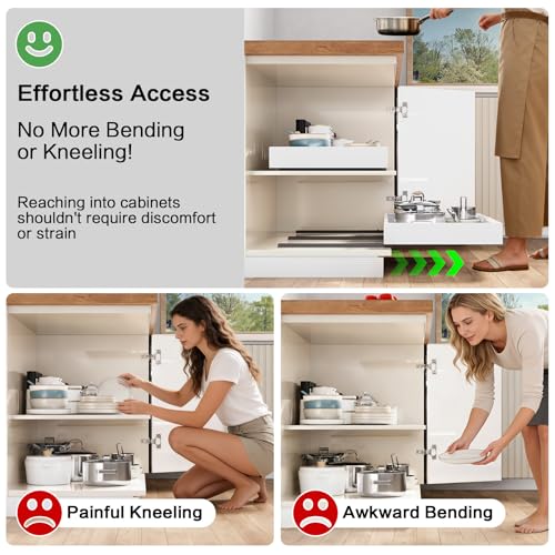 2 Pack Pull out Cabinet Organizer,Extendable (12"-20") Heavy-Duty Pull-Out Drawers – Secured with Nano Adhesive Tape, Ideal for Cookware Storage, for Kitchen Base Cabinets (21" Dx12-20" W) - color: White, size: 21" Dx12"-20"W(2 Pack)