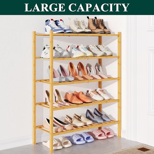 Smiry Bamboo Shoe Rack for Closet, 5 Tier Wooden Stackable Shoe Organizer, Free Standing Shoes Storage Shelf for Entryway, Front Door Entrance, Natural - color: Natural, size: 5 Tier - Medium