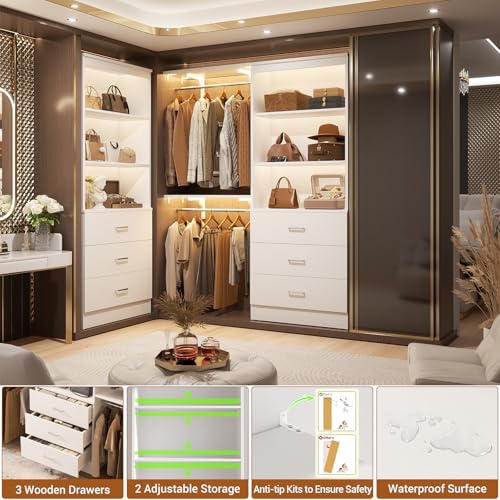 Aheaplus 23.6" Closet Drawers System, Wood Closet Organizer System with 3 Drawers, Modular Small Walk-in Closets Storage Unit, White (23.6" L x 13.8" W x 71" H) - color: White, size: 23.6''