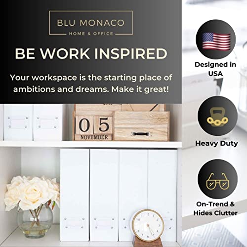 BLU MONACO Set of 6 Foldable White Magazine File Holders | Vertical Desk File Organizer Boxes With Leather Label Holders | Stylish Cardboard Magazine Storage for Shelves, Workspace and Home Office - color: Pure White