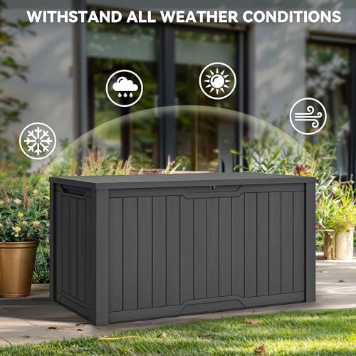 YITAHOME XXL 240 Gallon Large Outdoor Storage Deck Box for Patio Furniture, Outdoor Cushions, Garden Tools and Sports/Pools Equipment, Weather Resistant Resin, Lockable (Dark Gray) - color: Dark Gray, size: 240 Gallon, style: Deck Box
