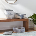 Amazon Basics Plastic Storage Containers with Secure Latching Lids, Stackable Organization Bins for Organizing, Clear/Grey, 12 Quart, Set of 6 - size: 12 Qt. - 6 Pack