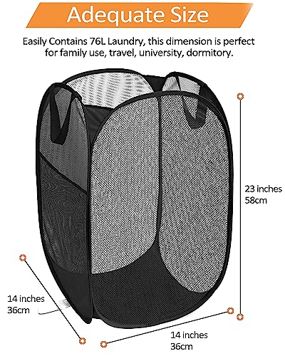 2 Pack Durable Collapsible Laundry Baskets - Reinforced Mesh Pop Up Laundry Hamper with Pocket, Foldable Dirty Clothes Hamper with Carry Handles for Laundry, Bathroom, Kids Room, Dorm or Travel Black - color: 2 x Black, size: Pop Vertical