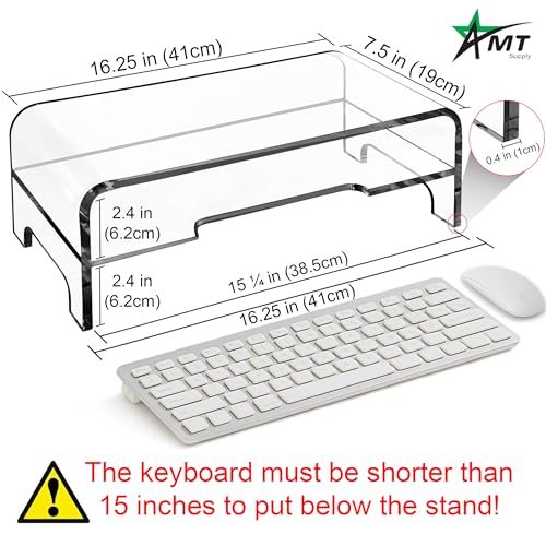 AMT Clear Acrylic Monitor Stand Riser 2 Tier, 5.5 Inches High Clear Computer Desk Organizer Shelf for Multi Media PC Storage Laptop