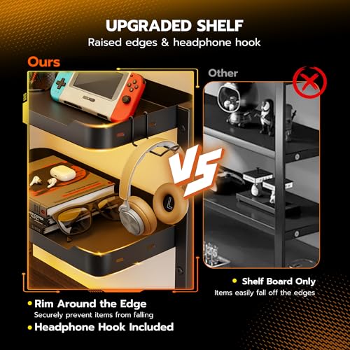 ARES WING 2-Tier Clamp On Desk Shelf, 16 inch Adjustable Above or Under Desk Storage Shelves Holds 66 lbs, Heavy Duty Desktop Organizer with Headphone Holder for Working and Gaming Accessories, Black - color: Black, size: Dual Shelf