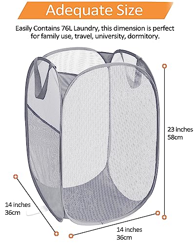 Durable Collapsible Laundry Baskets - Reinforced Mesh Pop Up Laundry Hamper with Pocket, Foldable Dirty Clothes Hamper with Carry Handles for Laundry, Bathroom, Kids Room, Dorm or Travel Pink+Grey - color: Pink+Grey, size: Pop Vertical