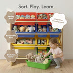 Humble Crew, Natural/Primary Kids' Toy Storage Organizer with 12 Plastic Bins, 34*35*15.5inch - color: Natural/Primary