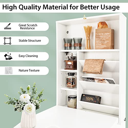 Tangkula Foldable Wall Mounted Desk, Floating Table with Storage Shelves & Hooks, Space-Saving Fold-Up Murphy Desk for Small Spaces, Home Office, Dorm Room - color: White