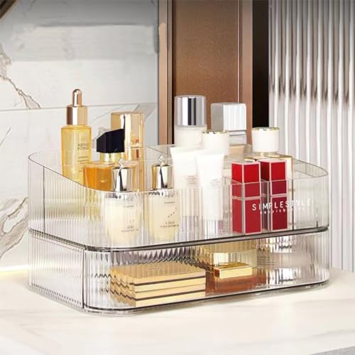 MIUOPUR Makeup Organizer with Stackable Drawers, Bathroom Vanity Organizers and Storage, Ideal for Desk and Dresser Countertops, Great for Cosmetics, skincare, Lipsticks, Nail Care -Clear - color: Clear, size: Tray and Drawer