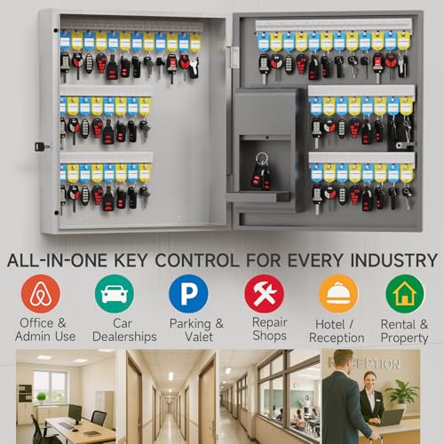WeHere 56 Keys Lock Box, Key Cabinet with Key Drop Slot, APP Bluetooth/OTP/Wi-Fi, Fixed Code/Key Unlock, Large Key Return Box for Hotel,Car Dealerships,Realtors,Office,School - size: 56 Keys(Smart)