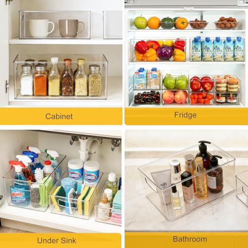 Hudgan 8 Pack Pantry Organizer and Storage, 2 Extra Large Stackable Freezer Organizer Bin, 3 Large Clear Storage Bin and 3 Medium Plastic Container for Home Edit, Kitchen Cabinet, Bathroom Shelf - size: 2XL+3L+3M