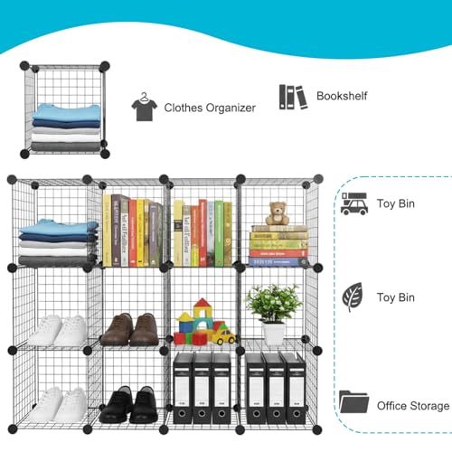 ECHOKRAFTS Wire Cube Storage Organizer, Stackable Closet Storage Basket, 4 Cube Organizer for Closet, Bedroom, Office Stackable Storage Bins, Space Saving Wire Cube Organizer