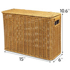 Pumtus Woven Storage Basket with Lid, 3 Gallon Decorative Plastic Organizer Box with Handle, Rectangle Narrow Tall Trash Can Toilet Paper Holder, Household Container Bin for Wardrobe, Magazines, Toys