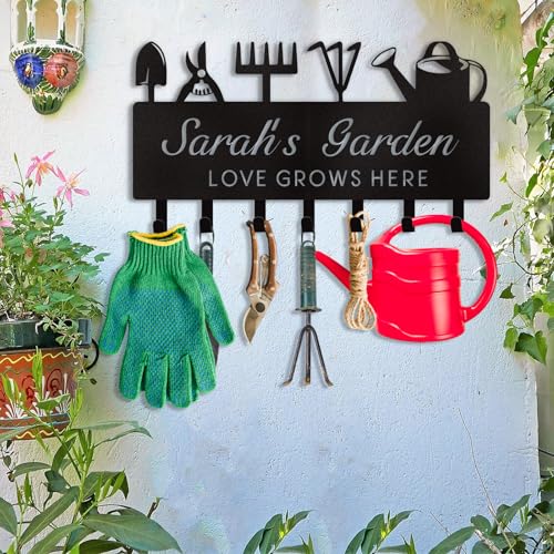 Dyoart Personalized Key Holder for Wall, Custom Name Wall Mounted Black Key Hanger with Horticultural Garden Design, Key Racks Organizer for Hallway Entryway Front Door Storeroom Decor - color: 06 Gardening
