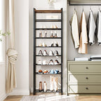 HOOBOR 10 Tier Shoe Rack, Large Capacity Shoe Storage for 18-20 Pairs, Sturdy Metal Shoe Shelf for Closet Entryway, Space Saving Shoe Organizer for Sneakers Heels, Rustic Brown BF40XJ01 - size: 20.5" L x 11.8" W x 67.7" H