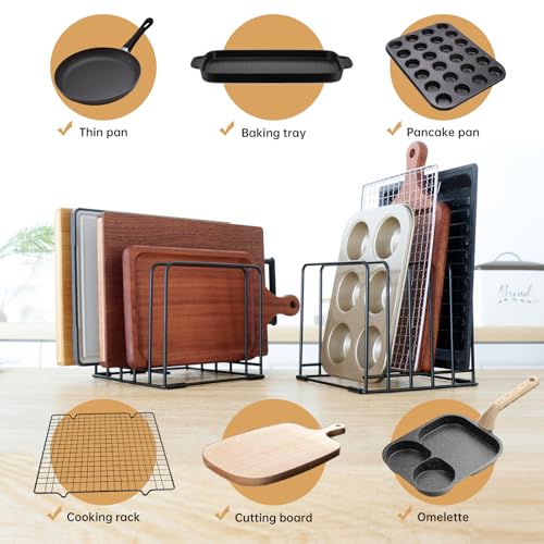 Cutting Board Organizer,Kitchen Cabinet Organizer,Divided Rack with 5 Slots for Baking Trays,Space-Saving Kitchen Storage for Cutting Boards, Cookie Sheet, Thin Pans and Baking Sheets Holder (1pcs) - color: Black-1pcs