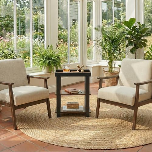 Narrow Side Table, 3-Tier Side Table, Rustic Farmhouse Narrow End Table with Storage, Slim Table Nightstand for Small Spaces, Bedroom or Living Room (Rustic Brown) - color: Rustic Brown