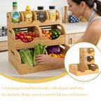 Upgraded 3 Tier Bamboo Pantry Storage Bins,Large potato storage With 2 Banana Hangers,Stackable Potato and Onion Storage Bin with Airflow Vent, Pantry Baskets, Vegetable Storage,for Kitchen Countertop