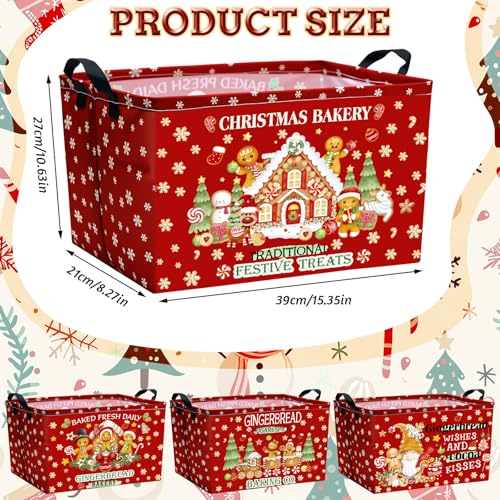4 Pack Christmas Storage Bin Collapsible Large Christmas Gingerbread Man Storage Baskets for Gifts Canvas Laundry Basket Foldable Box with Handle for Office Home Bedroom Clothes Toys Decor - style: Gingerbread Man