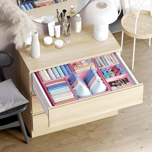Drawer Organizer Clothes Set of 12 Pink - Dresser Organizer For Nursery, Bedroom, Closet - Perfect Baby Clothes Organizer and Storage & General Nursery Organization or Dresser Drawer Organizers - color: Pink