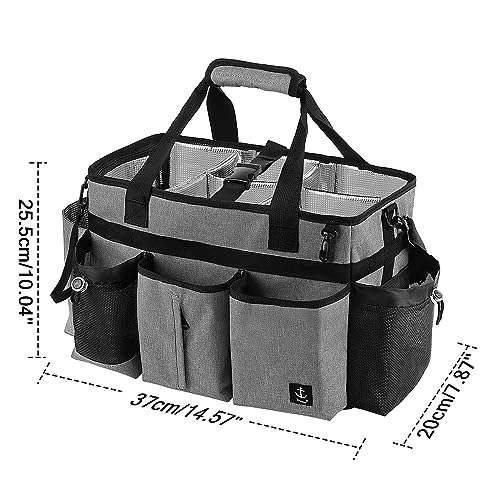 Large Cleaning Caddy Bag Built-in Sturdy Support Board, Cleaning Organizer with Detachable Divider, Cleaning Supply Tote with Adjustable Shoulder Strap&Waist Belt for Cleaners & Housekeeper - color: Grey