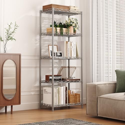HOMEFORT 5-Tier Wire Shelving 5 Shelves Unit Metal Storage Rack Durable Organizer Perfect for Pantry Closet Kitchen Laundry Organization in Grey - color: Silver, size: 21"W x 11"D x 54"H