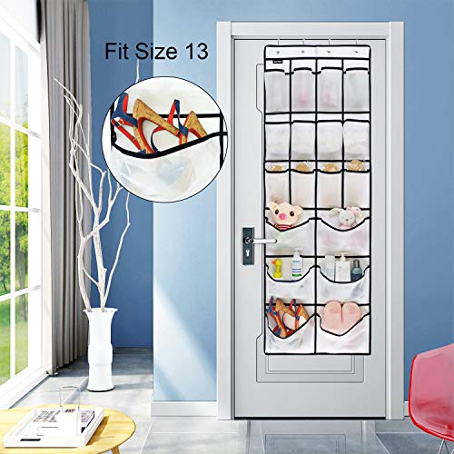 2 Pack Extra Large Hanging Over Door Shoe Organizers, 12 Mesh Pockets + 6 Large Mesh Storage Various Compartments with 8 Hooks Shoes Holder for Closet Bedroom, White (59 x 21.6 inch) - color: a-white-2pcs