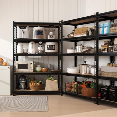 60" H x 28.03" W x 12" D Utility Shelves for Kitchen Pantry: 5-Shelf Storage-Rack Adjustable Metal+Wood Steel Stand Closet/Garage Shelving Unit Organizer System for Basement, Small (Black)
