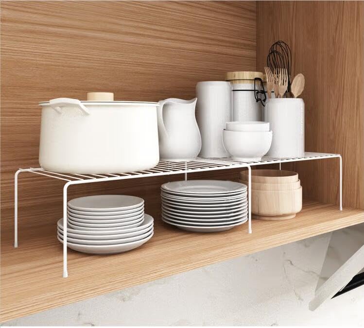 iPEGTOP Expandable Freezer Cabinet Storage Shelf, 2 Pieces Rustproof Spice Rack, Adjustable Kitchen Organizer Counter Fridge Pantry Shelf Space Saver (White) - color: White