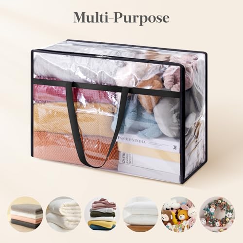 Lifewit 3 Pack Clear Clothes Storage Bags, 60L Plastic Blanket Storage Bag, Vinyl Foldable Moving Bags with Zipper, Closet Organizers and Storage Containers for Bedding, Duvet, Comforter - size: 60L