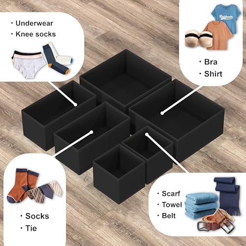 Simple Houseware Underwear Drawer Organizer for Lingerie/Undergarment/Bra/Panty/Sock/Onesie, Set of 6, Black - color: Black, size: Set of 6 - 2L / 2M / 2S