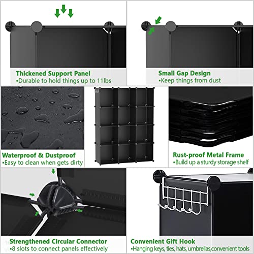 C&AHOME Cube Storage Organizer, 12-Cube Shelves Units, Closet Cabinet, DIY Plastic Modular Book Shelf, Ideal for Bedroom, Living Room, Office, 36.6" L x 12.4" W x 48.4" H Black SHS3012B - color: Black