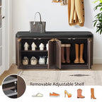 Fluted 2-Tier Entryway Shoe Bench with Doors and Adjustable Shelf, 43.3'' Wide Shoe Storage Bench with Cushion Seat for Entrance, Hallway, Living Room, End of Bed - Espresso - size: Door-espresso