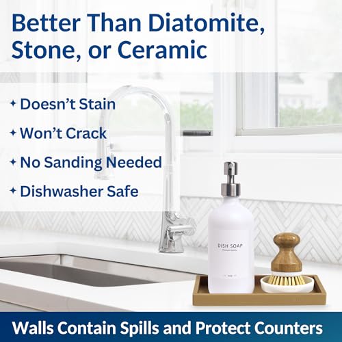 Spacewiser Countertop and Vanity Tray – Small 7.7" Silicone Soap Dispenser Trays, Flexible Bathroom Trays, Dish Soap Holder Kitchen Counter Caddy, Organizer Sink Tray for Soaps Bottles, Sponge, Keys - color: Latte Tan, size: Small 7.7”