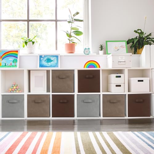 Karenhi 11" x 10. 5" x 10. 5" Brown Gray Storage Cube, 6 Pack Fabric Cube Storage Bins Organizer Box, Collapsible Baskets with Handles Foldable Shelf for Cloth Toys Home Room Closet, Pack of 6 - color: Brown Gray