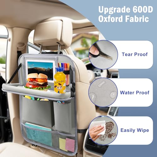 2Pack Car Backseat Organizer with Foldable Table Tray,6 Storage Pockets Car Storage Organizer with Tablet Holder,Car Seat Back Protectors Kick Mats Travel Accessories (Grey) - color: Grey, size: 2 Pack with Food Tray