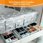 EASEVE Sock Underwear Drawer Divider - Closet Organizers and Dresser Organizer Wardrobe Clothes Box Storage Bins with Lid for Bra, Leggings, Shirt, Panty (1 Pack, Grey) - size: 1 Pack