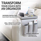 Couch Remote Caddy Control Holder Sofa Synthetic PU Leather Organizer with Detachable Tray for Recliner Chair Armrests with 4 Slots - 1 Large Pockets and 3 Small Pockets (Grey) - color: Grey