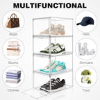 2 Pack Drop Front Acrylic Shoe Boxes with Magnetic Door Fit US Size 12, Clear Stackable Shoe Organizer for Closet, Entryway, Underbed, Multiple Display Cases for Hats, Figures, Sneakers - size: Medium Size 12