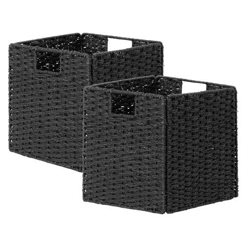 StorageWorks 11 inch Wicker Baskets, Handwoven Storage Cubes with Handles, Foldable Paper Rope Basket for Organizing, Black, 2 Pack - color: Black, size: 11"L x 11"W x 11"H