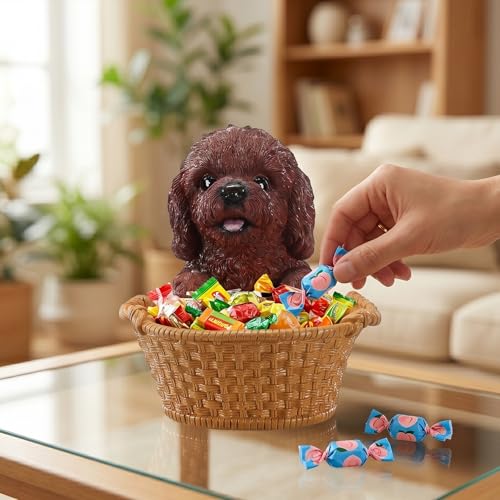Valet Tray & Key Organizer Bowl for Entryway Console Featuring Red Poodle - Dog Figurine Trinket Dish & Candy Holder - Cozy Animal Table Centerpiece - color: Poodle with Wide Bowl - Red, size: Poodle