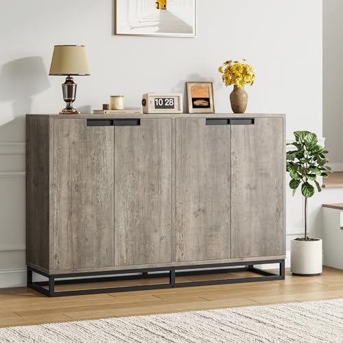 IDEALHOUSE 55 Inch Sideboard Buffet Cabinet with Storage, Accent Cabinet with 4 Doors & Adjustable Shelves, Multifunctional Storage Cabinet for Kitchen, Dining Room, Entryway & Living Room - color: Grey