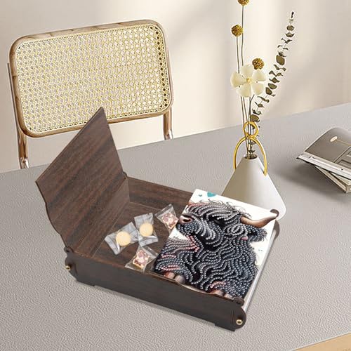 antor DIY Diamond Painting Wooden Storage Box, Yak Couple Special Shaped Rhinestone Diamond Art Flip Cover Box, Handmade Decorative Desktop Art Storage Gift for Adults - color: Yak Couple