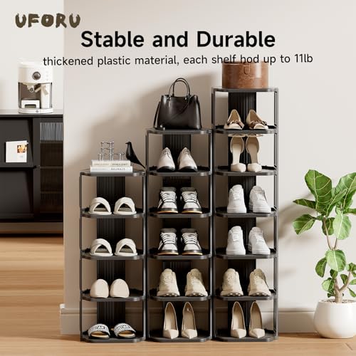 Small Shoe Rack, 5 Tier Plastic Vertical Shoe Rack for Small and Narrow Spaces, Free Standing Shoe Organizer for Closet, Entryway (Black) - color: Black, size: 5 Tier
