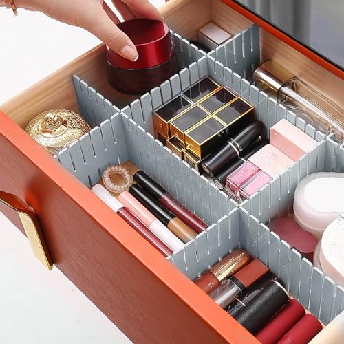 acDesign 40Pcs Drawer Dividers, Adjustable Drawer Organizer for Socks, Underwear, Lingerie, Makeup, Bedroom Office Kitchen Storage (Grey) - color: Grey